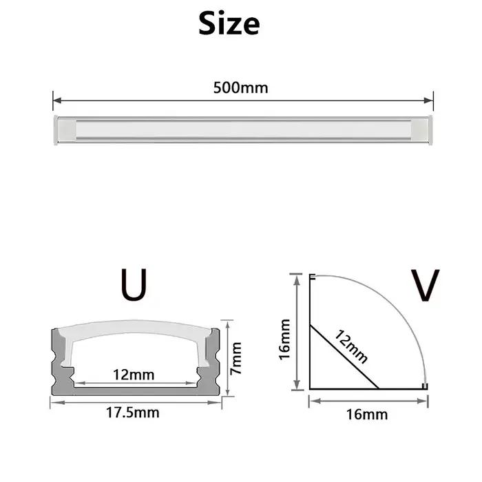 Canal en aluminium LED 0.5m pour bande LED 3528 5630 5050, forme U/V, couvercle blanc laiteux/couver