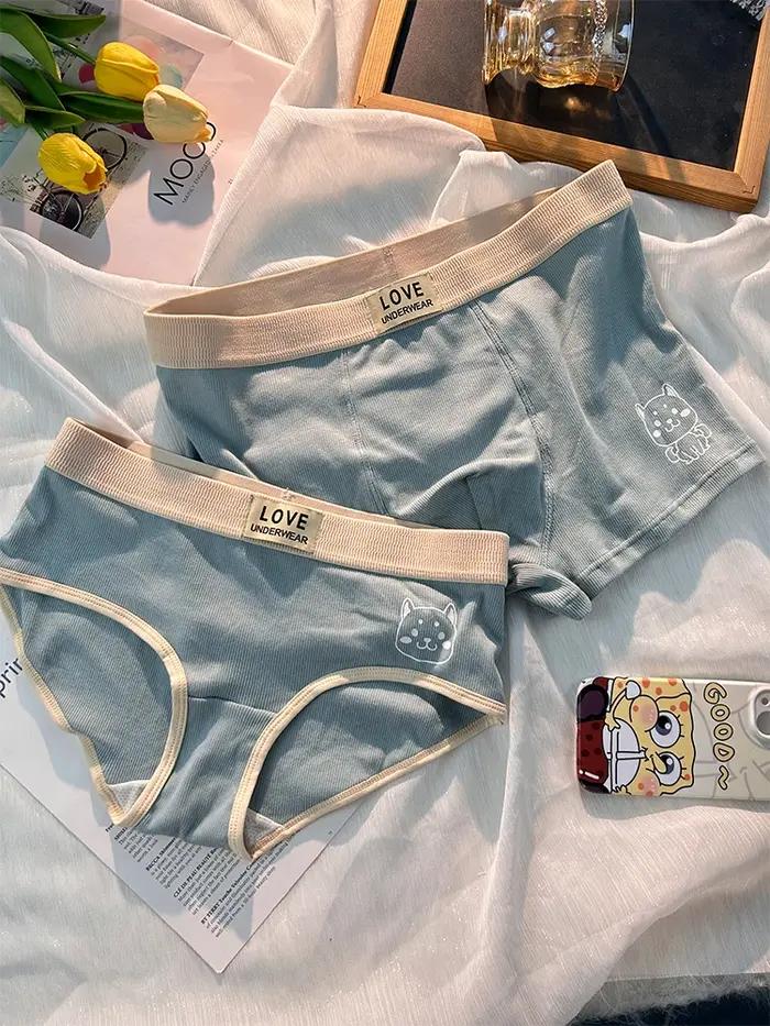 Ensemble de sous-vêtements en coton pour couple, un homme, une femme, sexy, pur désir, dessin animé mignon, été, nouveau, 2024