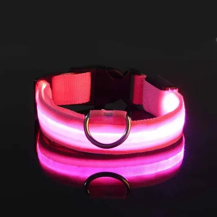 Collier pour chien en Nylon LED sécurité nocturne clignotant lueur dans la nuit laisse
