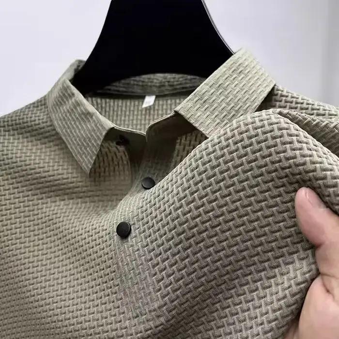 Nouveau T-shirt Polo d'été pour homme à manches courtes ajouré en soie glacée respirante, style prof