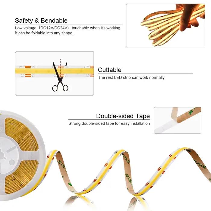 Bande lumineuse LED CCT COB haute densité 608 LED s/m, Flexible et variable, 2700K à 6500K, éclairag