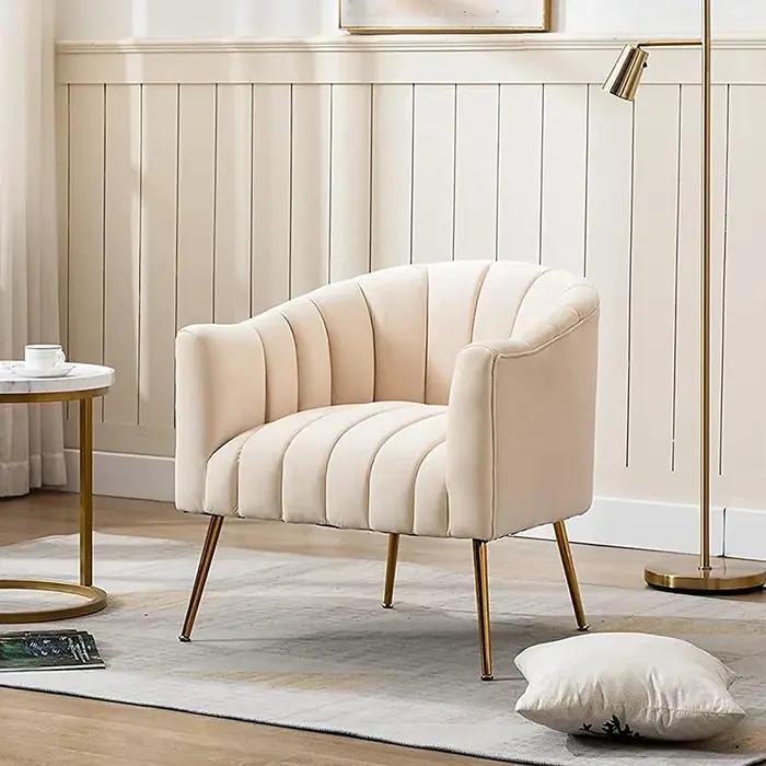 SEYNAR-Fauteuil tonneau moderne Glam en velours, sofa d'appoint crème pour adultes, pour le salon
