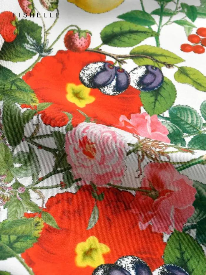 Foulard en soie naturelle sergé imprimé de fruits et fleurs pour femmes, carré, bandana, châle, cade