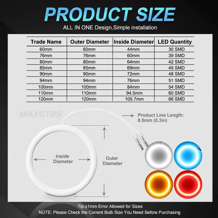2x Angel Eyes Halo Ring 3528 LED puce voiture antibrouillard moto feux diurnes DRL avec clignotant 8