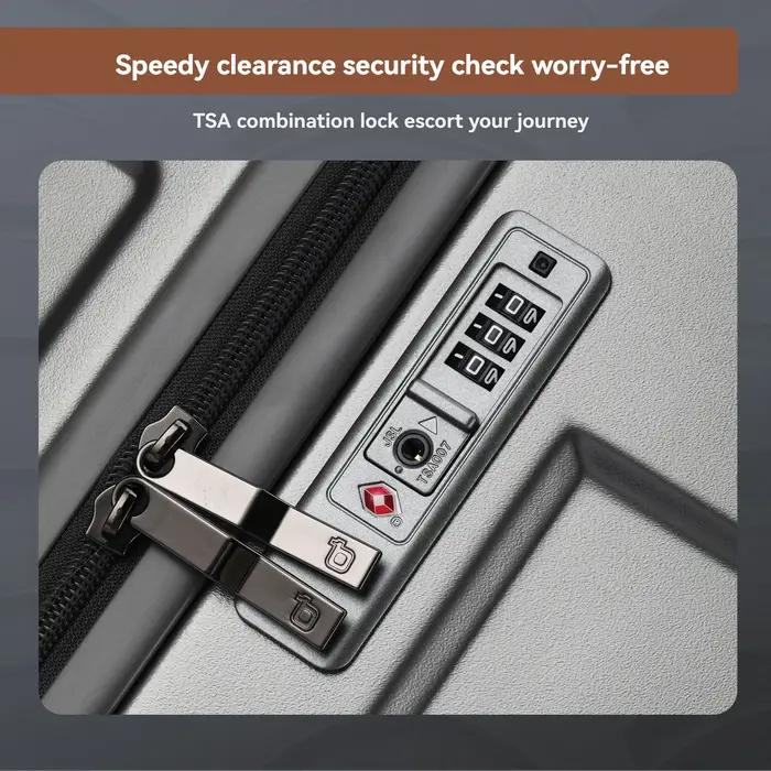 Valise à roulettes grande capacité en PC pur avec poignée large, légère, avec serrure douanière, rou