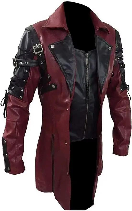 Nouveau Steampunk hommes gothique Trench manteau veste en cuir Style Punk Biker Jacke automne hiver