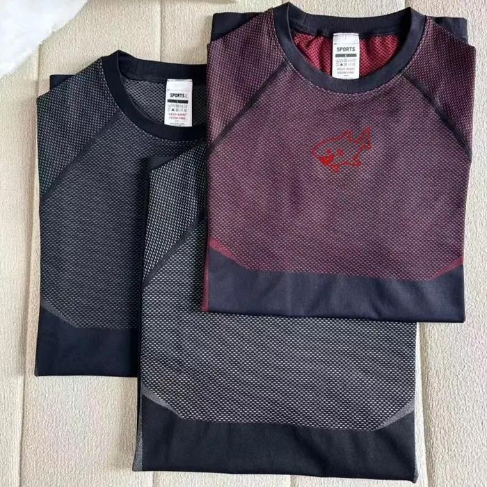 T-shirt de sport pour homme en nylon tricoté, coupe ajustée, séchage rapide, pour fitness, course à