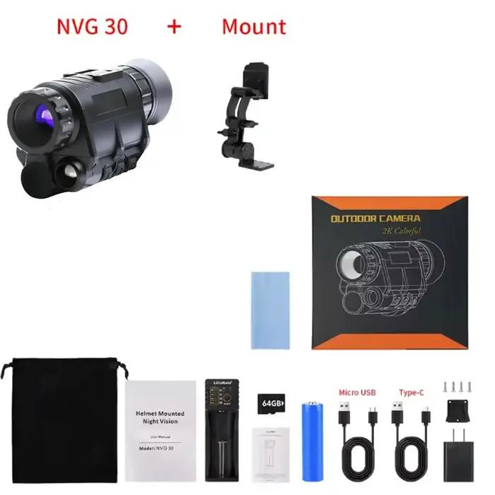 Casque Vision Nocturne IR 940nm Monoculaire 40° Gen3 pour Chasse Nuit Digitale NVG10