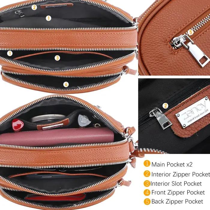 Zency concepteur femmes sac à bandoulière véritable cuir de vachette sac à main poches à glissière g