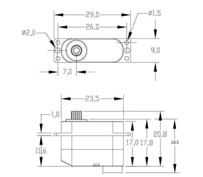 OCS-D008 7,4 V 3,2 kg.cm 7,7 g 0,07 S/60 ° Moteur sans noyau Micro servo engrenage métallique tou