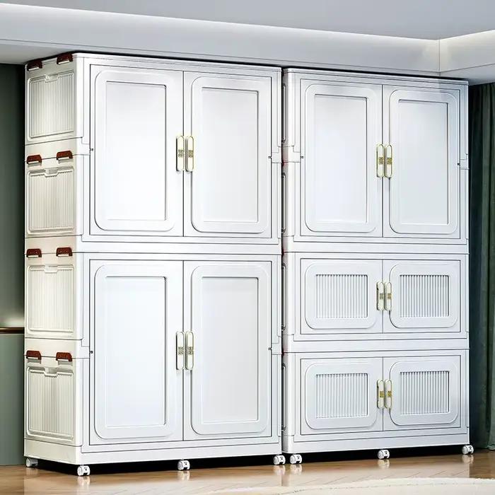 Armoire robuste organisateur de chambre vêtements pour enfants et femmes, armoire moderne en plastique avec porte coulissante pour rangement efficace et élégant