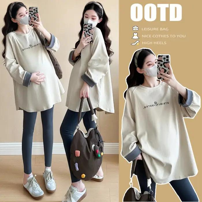 Vêtements de maternité 2025 printemps et automne nouveau ample doux confortable décontracté minimaliste lettre imprimer à manches longues col rond t-shirt