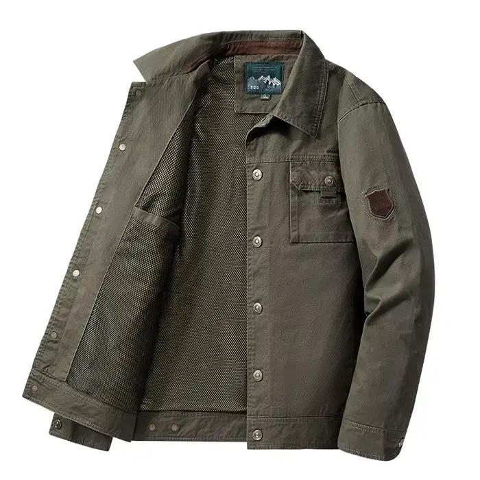 Veste de travail rétro pour homme, coupe décontractée, col chemise, multi-poches, vêtement d'extérie