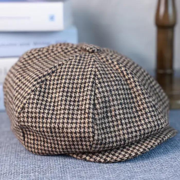 Casquette pied-de-poule Gatsby pour hommes et femmes, béret noir à carreaux, rétro britannique, casq