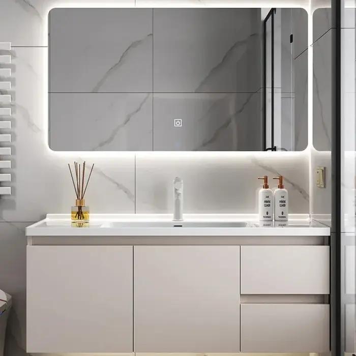 Armoire de salle de bain en céramique intégrée intelligente, style nordique, lavabo, meuble de salle