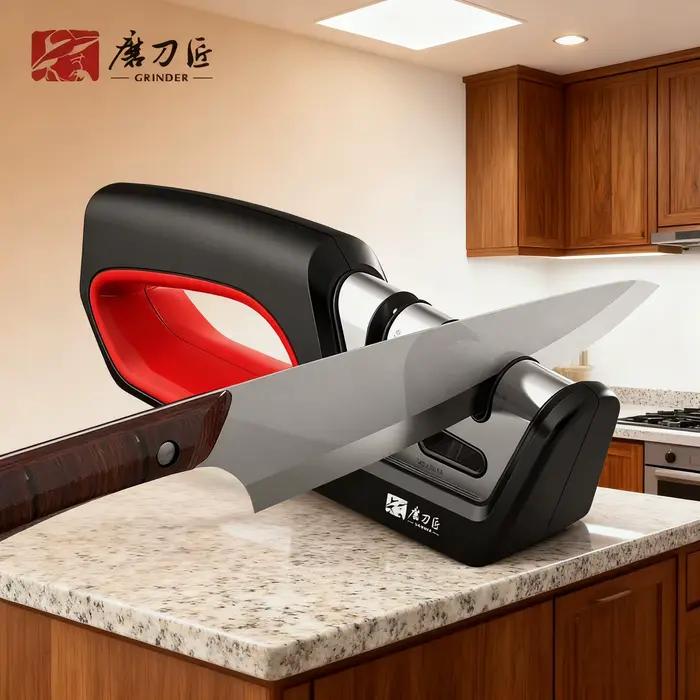 Affûteur de couteaux et de ciseaux 4 en 1 GRINDER Kit d'affûtage de cuisine professionnel carbure de tungstène poignée antidérapante