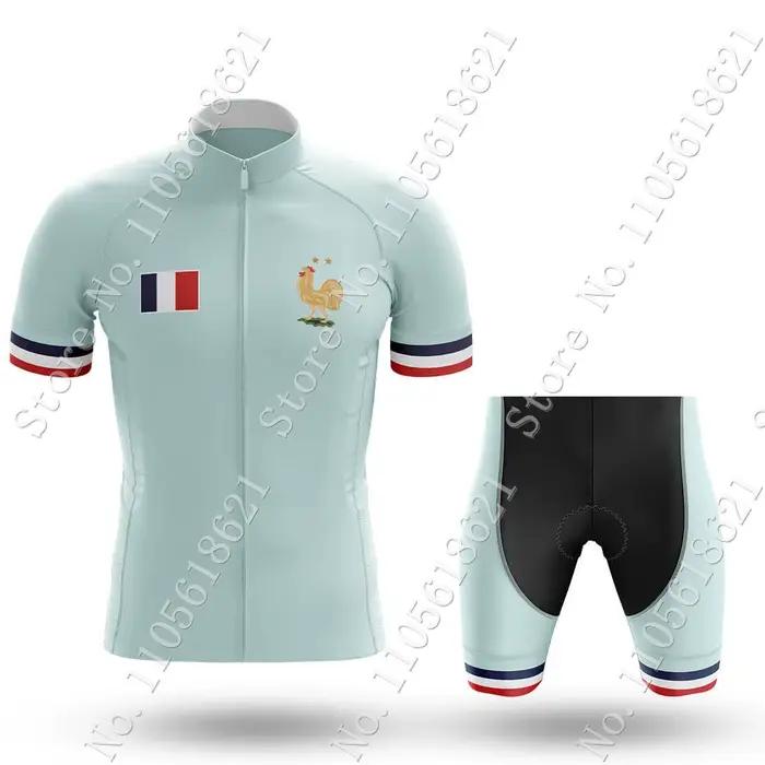 Ensemble Maillot et Cuissard Cyclisme Homme Équipe Nationale de France 2026 Manches Courtes Vêtements Français Vélo de