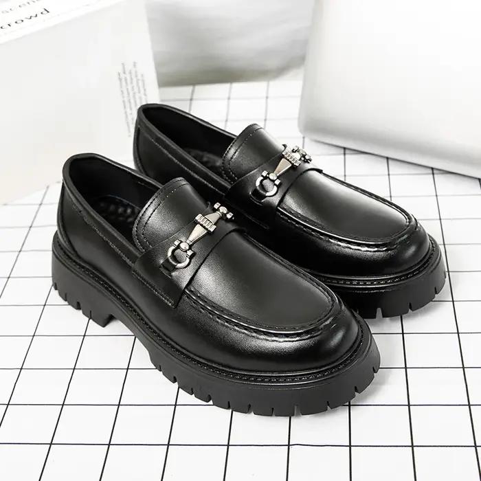 Marque en cuir sans lacet chaussures épaisses mocassins originaux décontractés hommes mode affaires
