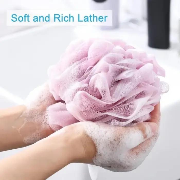 Grande boule de bain riche en bulles, serviette de bain, épurateur, nettoyage du corps, maille, douc