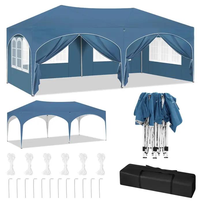 WOLTU Gazebo de pavillon pliant 3x6m auvent de jardin avec 6 parois latérales hauteur réglable tente