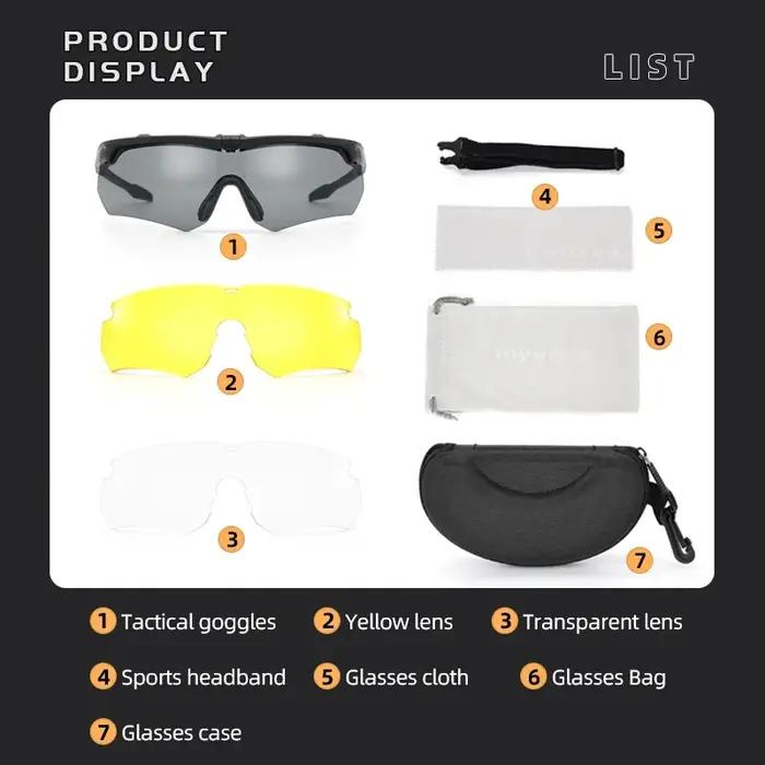 Goggles tactiques polarisés 3 lentilles pour chasse - protection anti-vent et anti-poussière sports outdoor