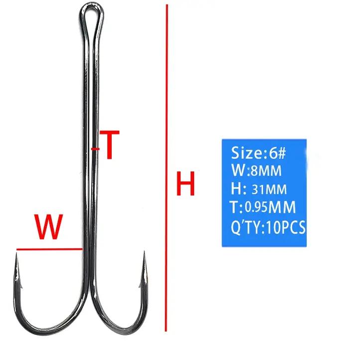 TAKEDO 10 pièces 9883 rond courbé longue tige Double crochet de pêche hauteur en acier au carbone noir Nickel barbe croc