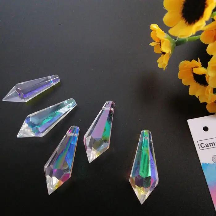 Camal 10 pièces 38mm/1.49 pouces arc-en-ciel AB couleur cristal glaçon goutte pendentif prismes pièc