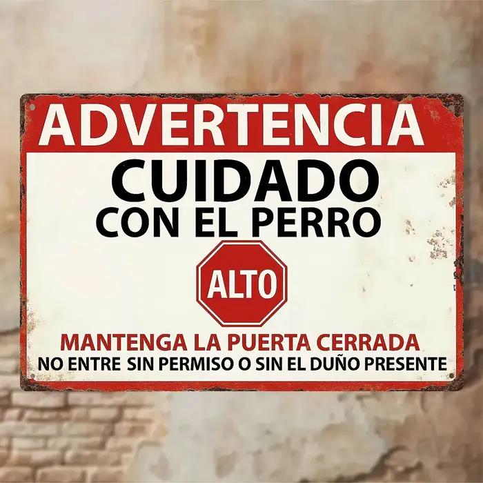2026 1Pc Vintage Beware of Dog Spanish Metal Sign Advertencia Cuidado Con El Perro Warning Stop