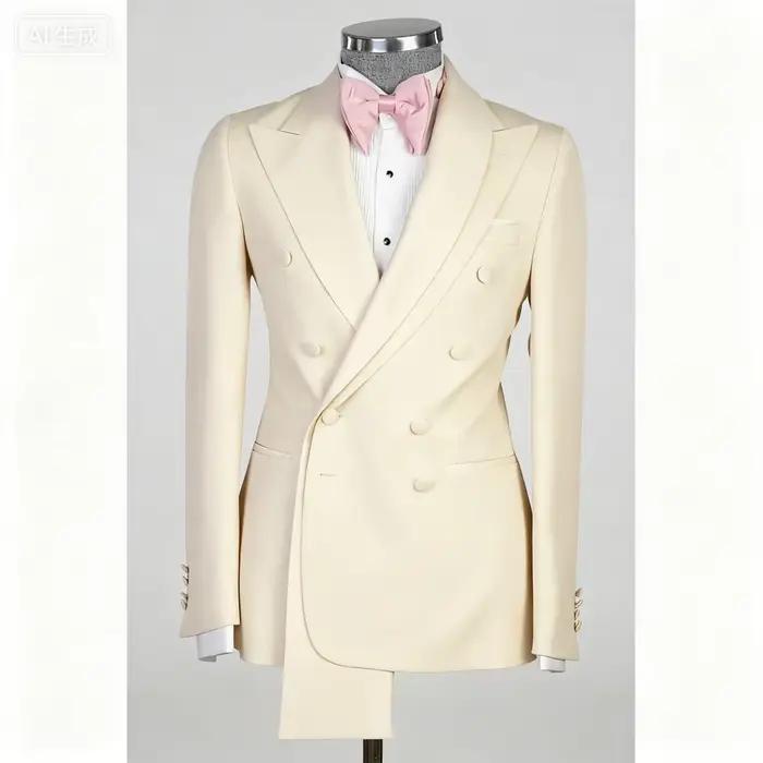 Costume de Marié Rose 2 Pièces Style Tendance pour Homme avec Double Boutonnage pour Mariage, Banque