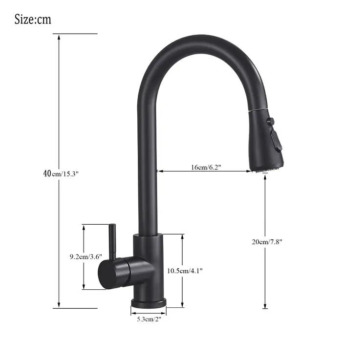 Robinet d'évier de cuisine extractible noir, pulvérisateur à jet monté sur le pont, mitigeur de cuis