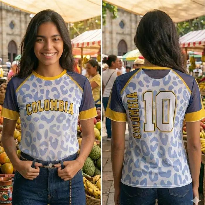 T-shirt décontracté imprimé intégral Colombie N°10 mode sportive streetwear haut de fête tshirt d'été pour femme occasions spéciales