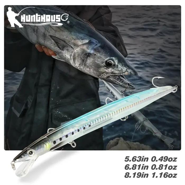 Leurre de pêche Hunthouse Minnow, longue portée, flottant, 143 mm/14 g, 173 mm/23 g, 208 mm/33 g, Je