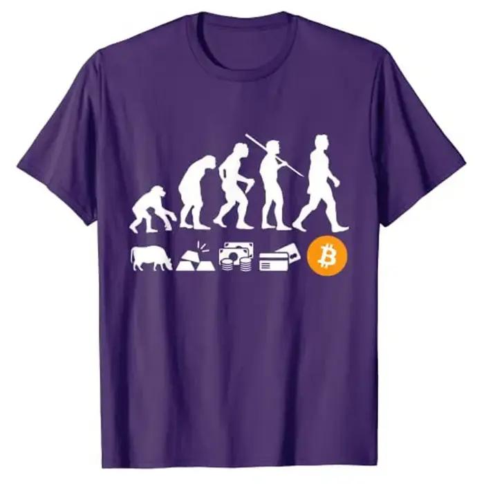 T-shirt graphique BTC Crypto Coin, évolution de l'argent Bitcoin, chemises Crypto, vêtements grande taille, drôle