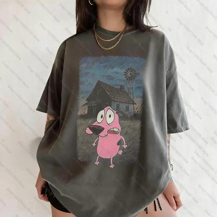 Vintage Courage le chien lâches dessin animé imprimé T-Shirt à manches courtes rétro unisexe graphique T-Shirt 90s nostalgie été Streetwear T-Shirt