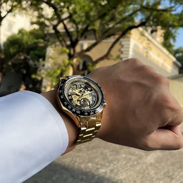 Montre Winner Skeleton en acier inoxydable avec mouvement mécanique pour homme design sport luxe occasion spéciale