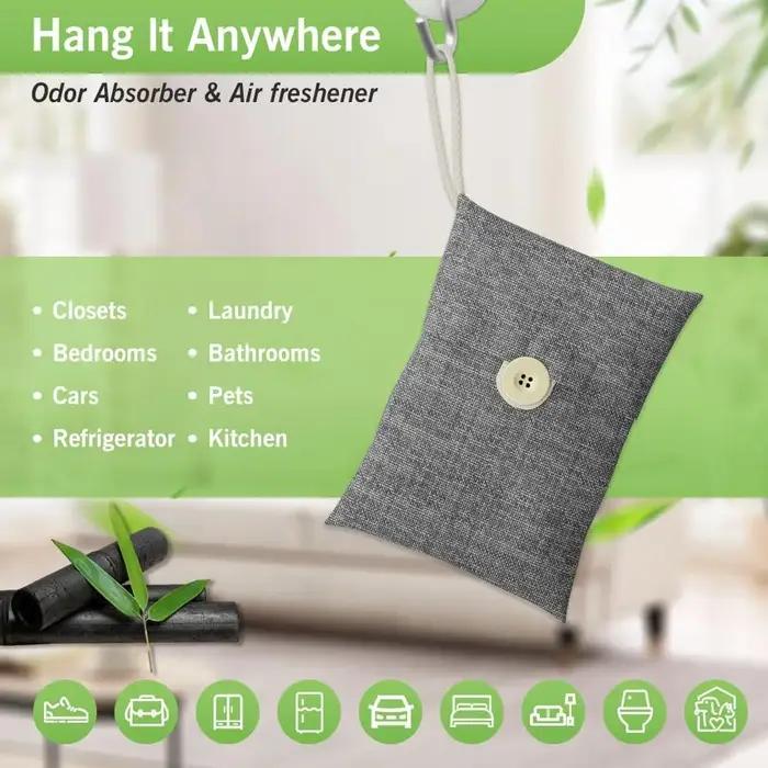Sac de charbon de bambou activé pour purifier l'air et éliminer les odeurs pour maison et voiture en gris foncé ivoire lavande orange vert