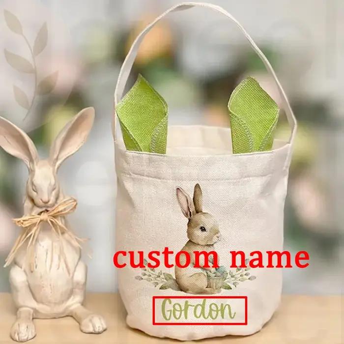 Panier de chasse aux œufs personnalisé, lapin Vintage, sac de pâques joyeux, décoration de ferme rustique, sac cadeau pour enfants, garçons et filles