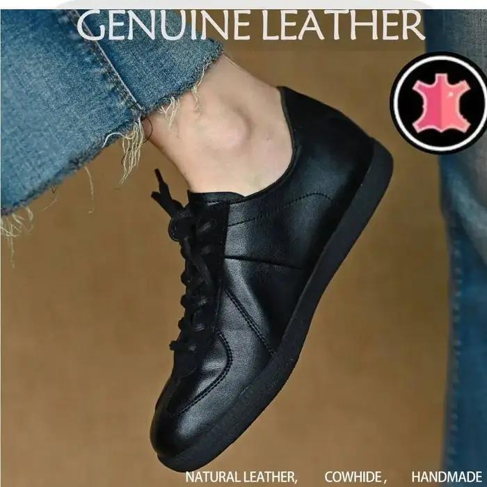 Chaussures d'entraînement en cuir véritable pour femmes, style rétro, ajustement confortable, idéales pour le printemps et l'automne, occassions quotidiennes et spéciales