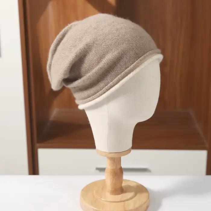Chapeau d'hiver à bords bouclés pour femmes, 100% laine mérinos tricotée, doux et chaud, à la mode,