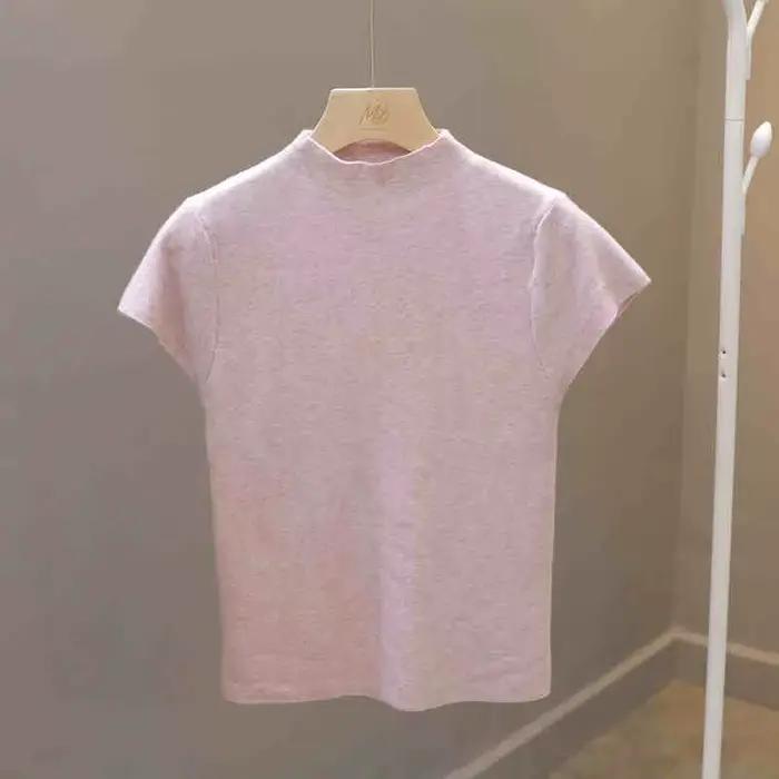 T-shirt Femme Manches Courtes Coupe Slim Col Rond Tricoté Style Fourreau Streetwear Sportif Nouveaut