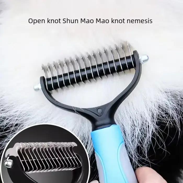 Brosse de toilettage double face pour animaux de compagnie - Outil de démêlage et de réduction des poils morts - Peigne pour chien en acier inoxydable avec des résultats efficaces