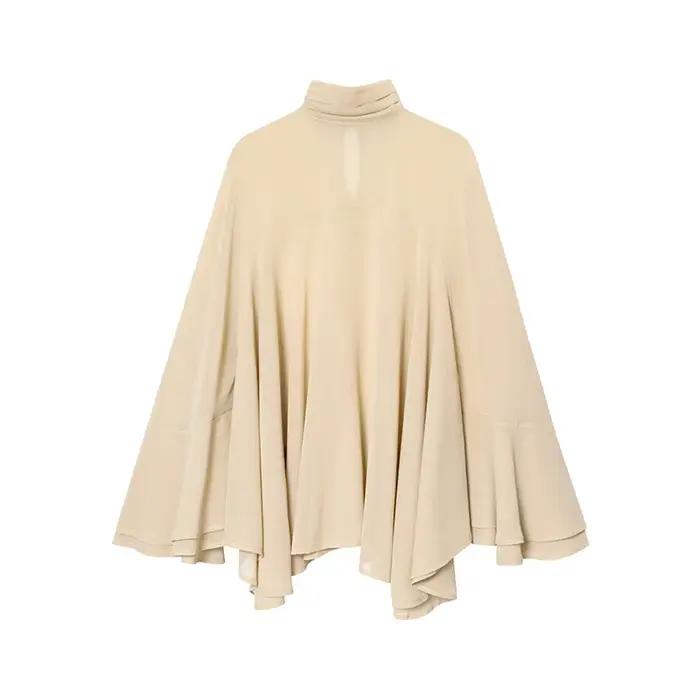 YENKYE nouvelle mode col haut Cape haut pour femmes élégantes ourlet asymétrique chemisier en mousse