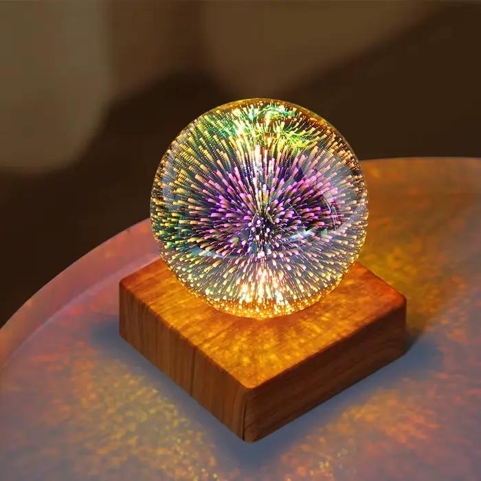 LED 3D feu d'artifice veilleuse atmosphère colorée lampe de Table suspension boule de verre pour la