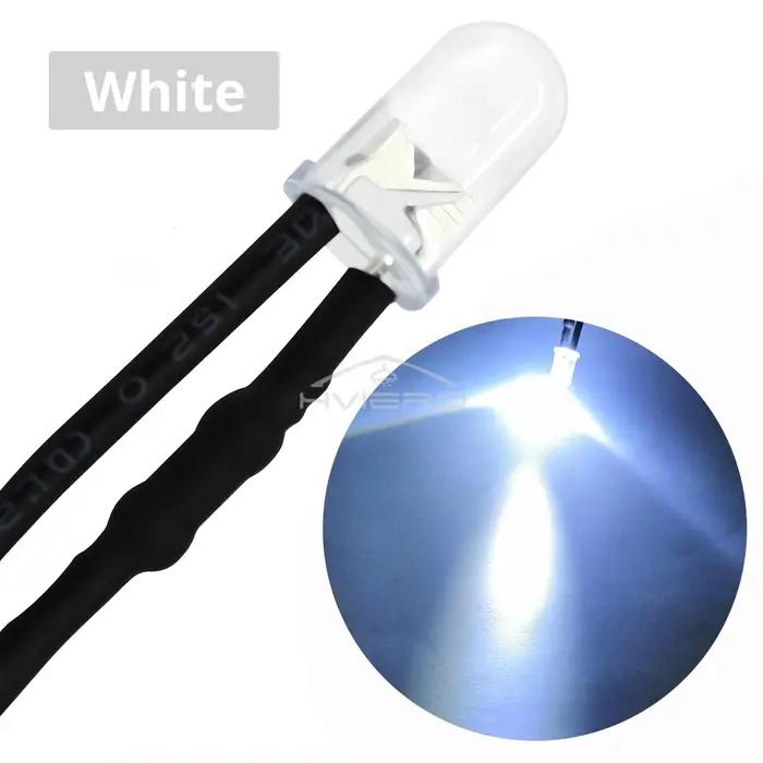 10 pièces 3mm 5mm LED ronde 12V 20cm pré-câblé blanc bleu jaune lampes à diodes bricolage panneau d'affichage décoration