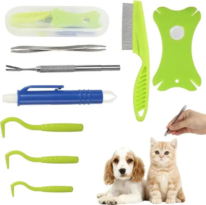 Kit de dissolvant de tiques pour chiens pince à crochet extraction de puces accessoire animal de compagnie santé chiens chats