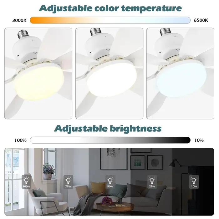 Ventilateur de plafond LED 30W E27 avec télécommande pour gradation, adapté au salon, au bureau, à u