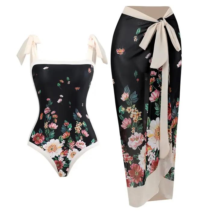 Maillot de bain une pièce imprimé pour femme 2026 avec jupe de plage – Tenue de bain estivale