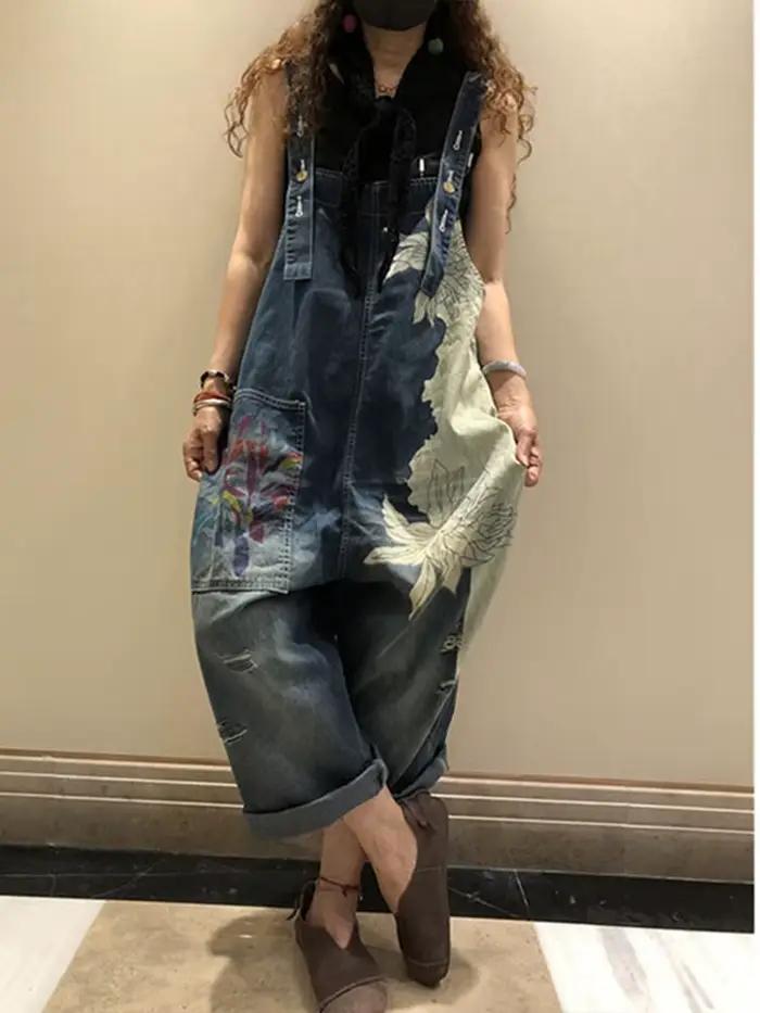 Amax luluE 2025 mode coréenne printemps femme imprimé Denim salopette dames Vintage Jeans décontractés femmes pantalons