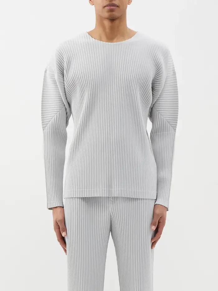 T-shirt plissé Miyake à manches longues pour homme