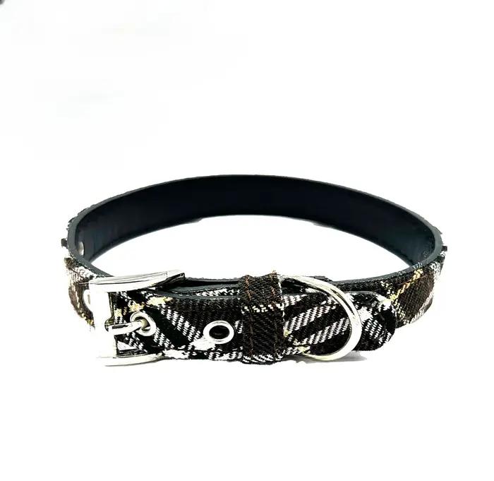 Collier pour animaux de compagnie tissu à carreaux collier pour chien classique PU chien marche chie